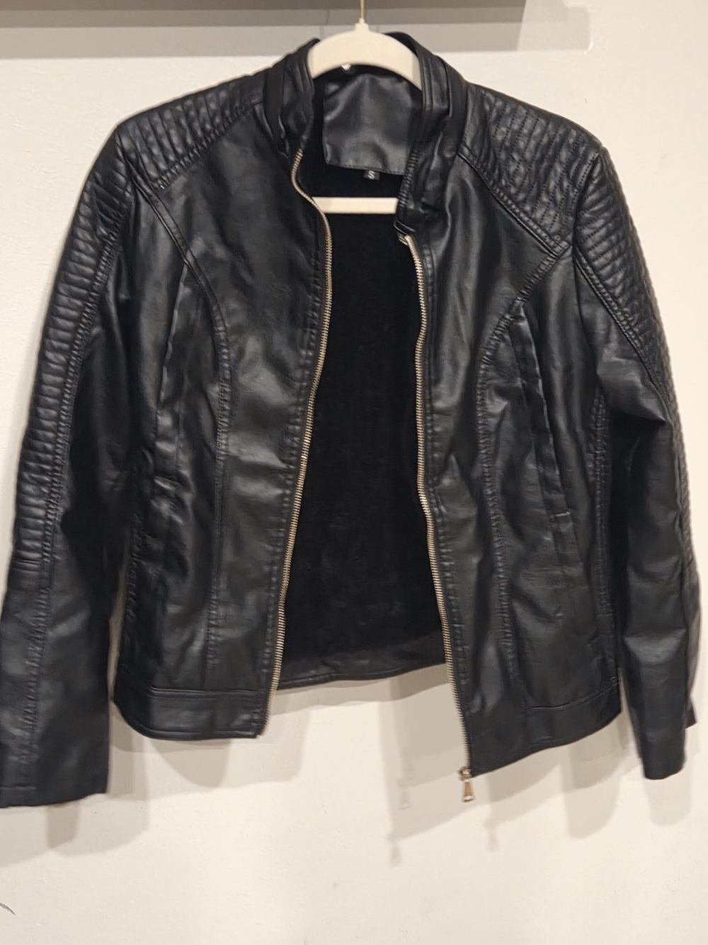 Women's Black Quilted Faux Leather Moto Jacket